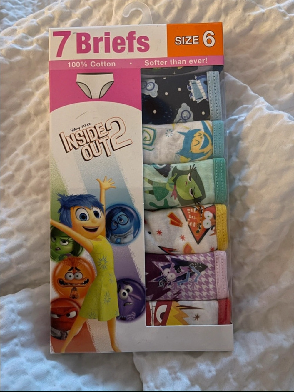 Disney Inside Out 7-Pack Girls' Briefs - Pink, Purple, Green, White, Gray